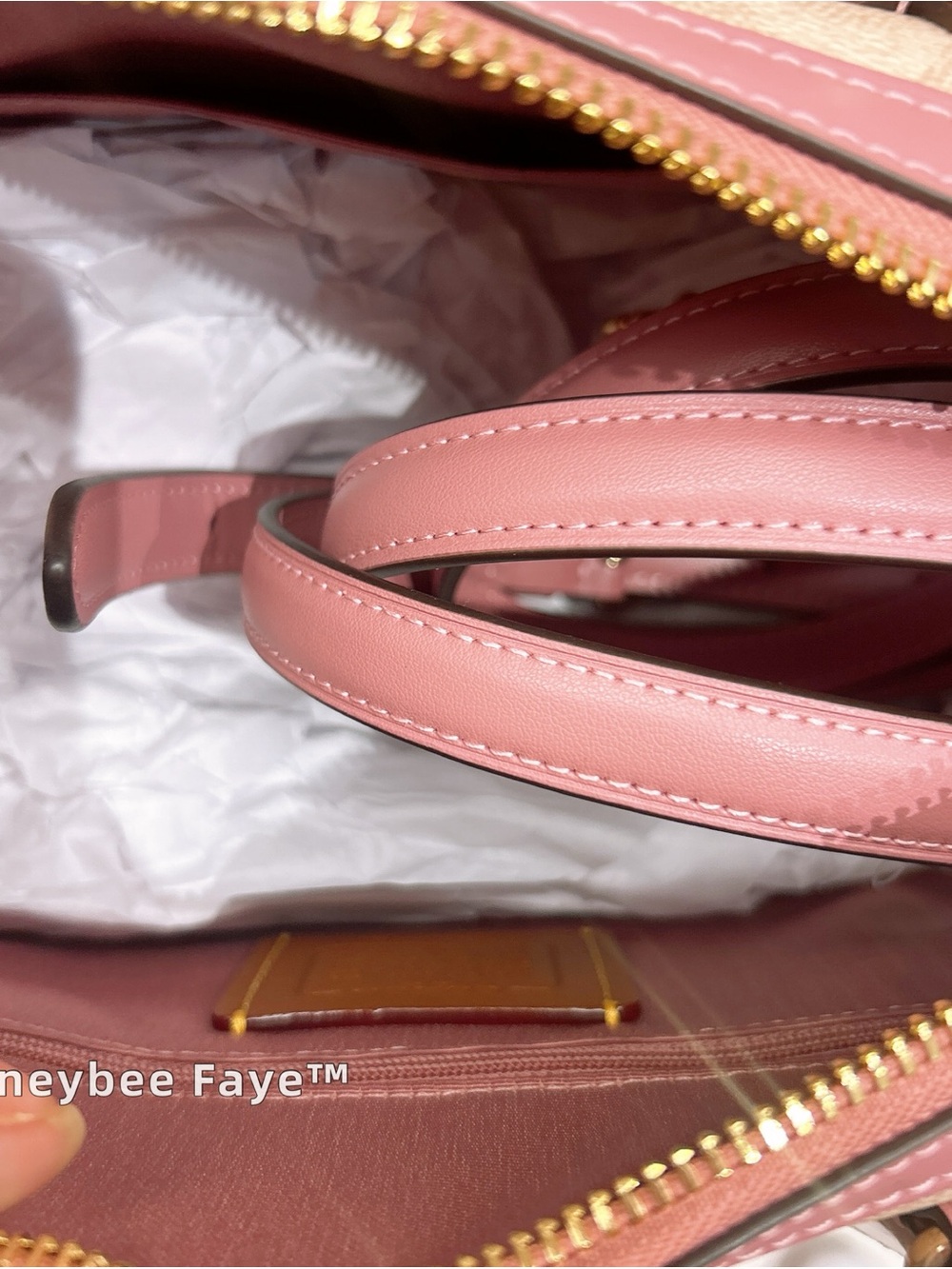 Coach Pink sand Signature Canvas Rowan Satchel Heart Charm regular size cdb21 - Picture 6 of 7